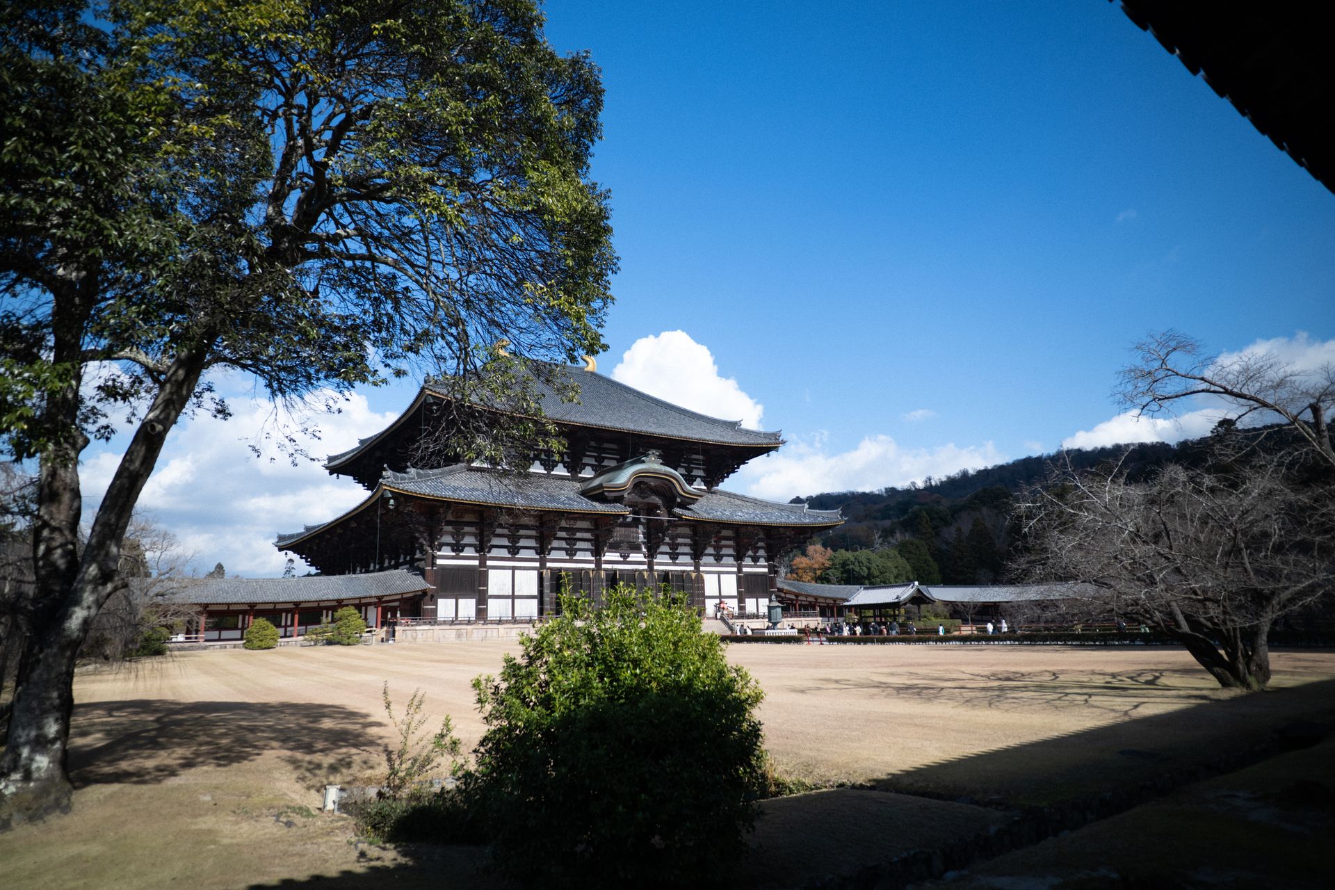 O salão do Grande Buda do templo Todai-ji, em Nara, num dia de sol